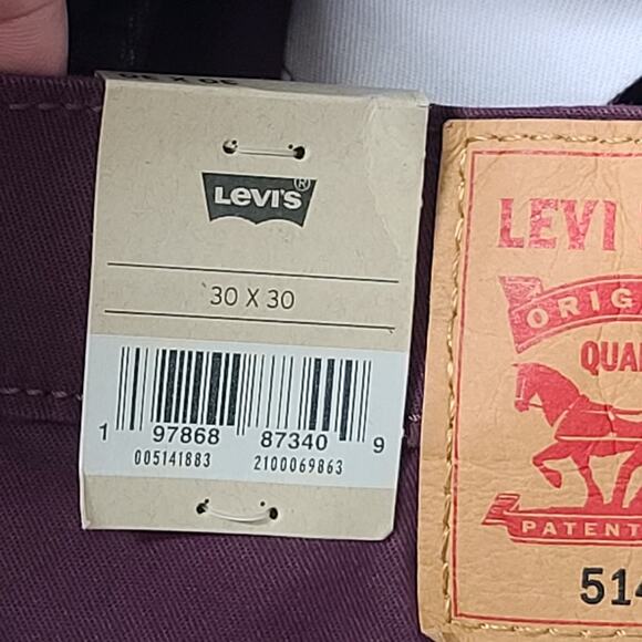Levi's 514 straight stretch jeans deep burgundy mens Size 30x30 casual normcore - Picture 9 of 11
